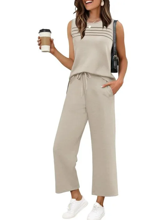 Two Piece Sets for Women Summer Outfits Matching Lounge Sets Wide Leg Crop Pants