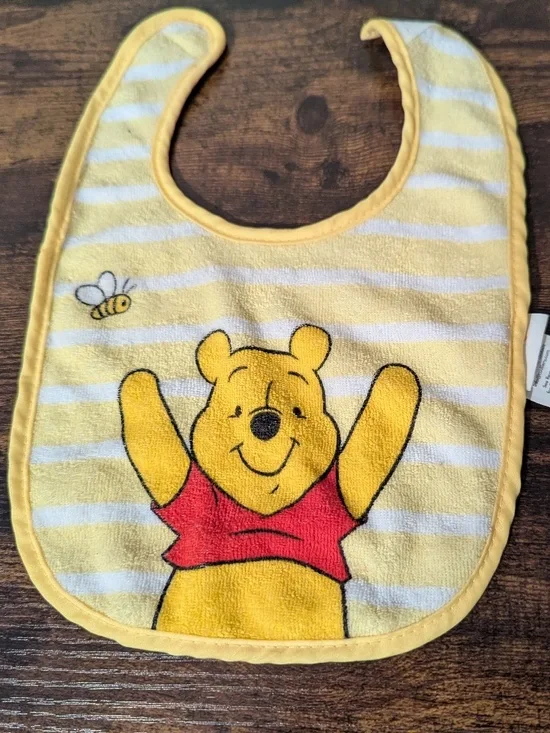 Winnie the Pooh Disney Baby Yellow Strip Bib Bee Cotton Blend Cuddle Accessories