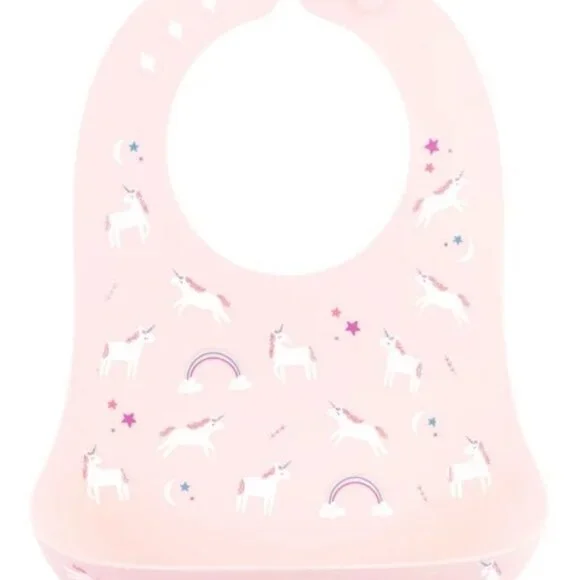 Stephen Joseph Silicone Baby Bib With Catcher - Unicorns
