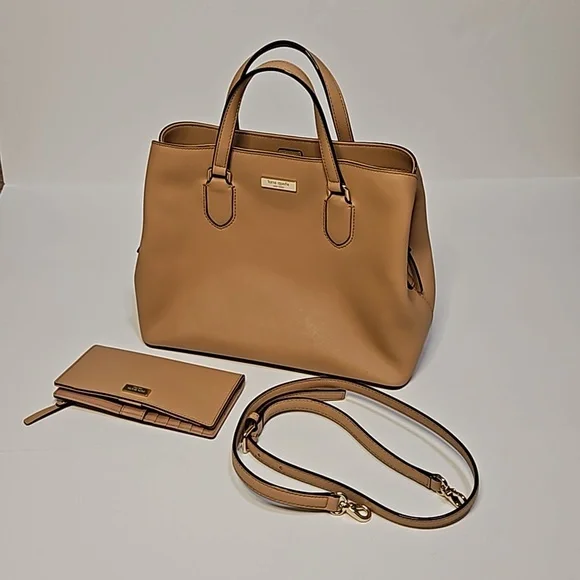 Kate Spade beige medium tote with adjustable crossbody. Includes matching wallet