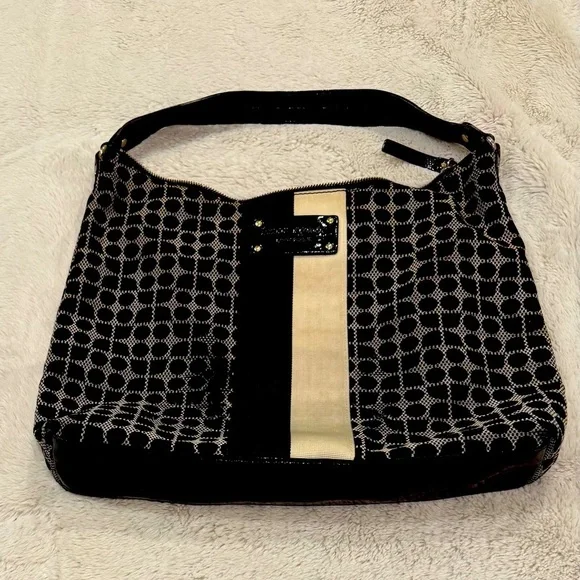 Kate Spade Classic Noel Serena Hobo – Black Canvas with Patent Leather Trim