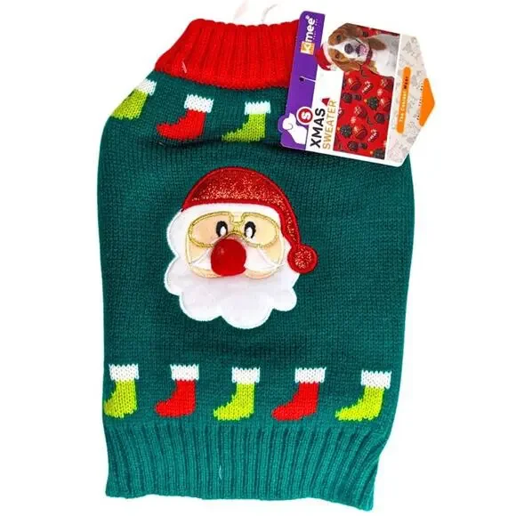 Kimee Small Dog Red & Green Novelty Ugly Christmas Holiday Santa Sweater NWT