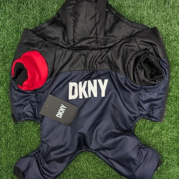 DKNY Color Block Navy Blue Red Puffer One Piece Romper Jumpsuit Small Dog - New