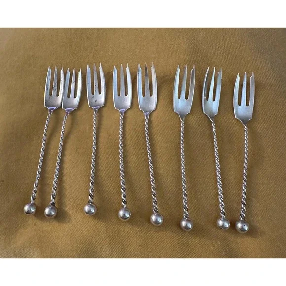 Antique Dominick & Haff‎ Twist & Ball Sterling Silver Seafood Cocktail Forks (8)