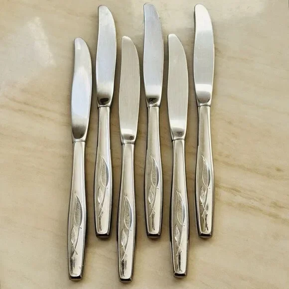 6pc INTERNATIONAL Whispering Leaves-Autumn Leaf Stainless Dinner Knives 8 1/4”