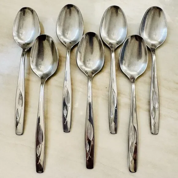 7pc INTERNATIONAL Whispering Leaves-Autumn Leaf Stainless Teaspoons 5 5/8”
