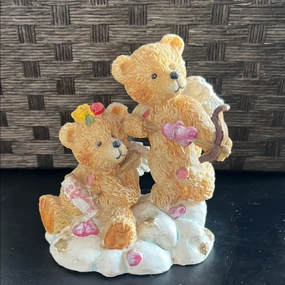Charming Bear Figurine with Bow and Heart Accents