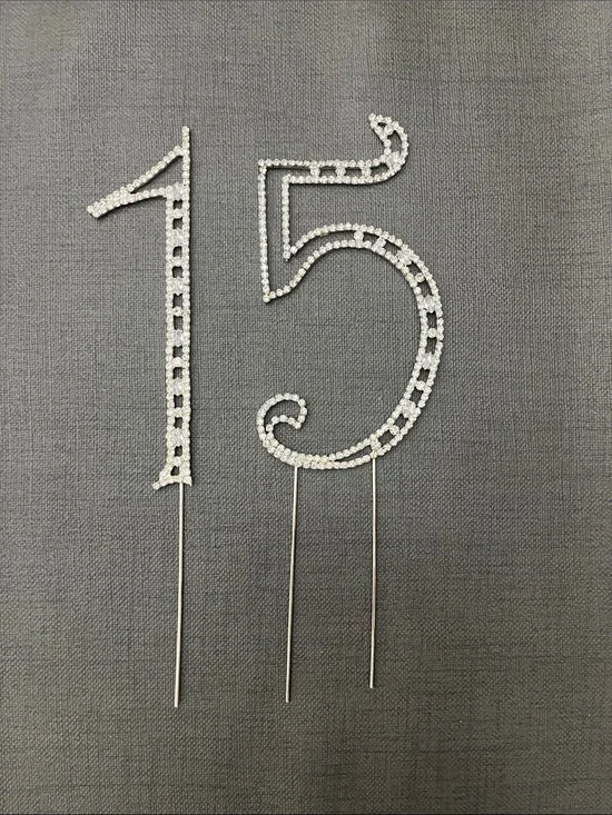 Rhinestone '15' Cake Topper - Silver Sparkle