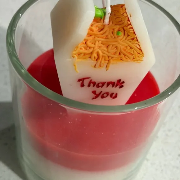 Red and White Ramen Noodle Candle