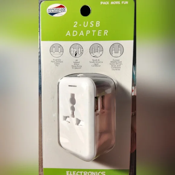 Universal Travel Adapter with Dual USB Ports - White