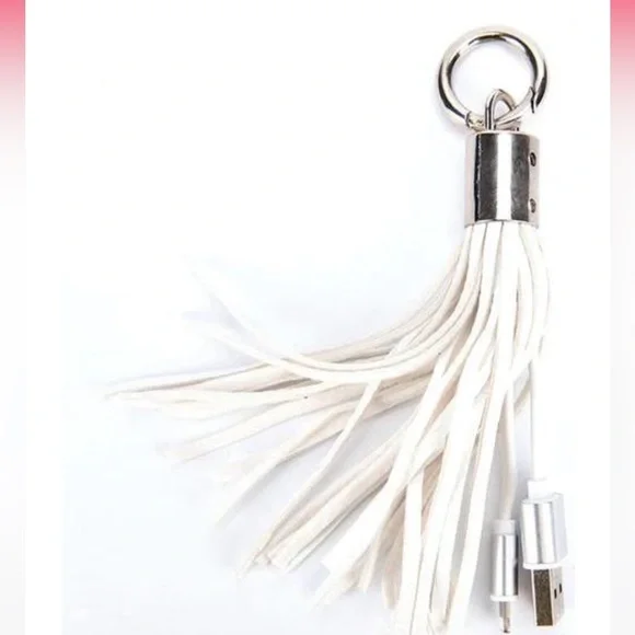 NEW WHITE leather USB adaptor Keychain