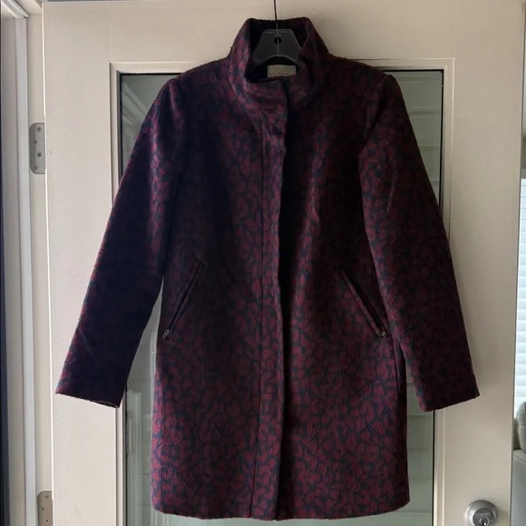 LOFT Burgundy and Blue Patterned Peacoat and Matching Sweater Set