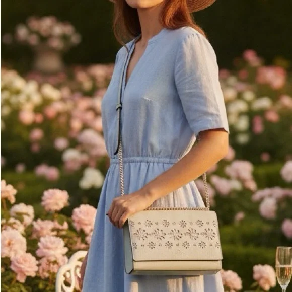 Kate Spade Valencia Faye Drive Crossbody Gold Chain Bag Pebbled Leather Mint NEW