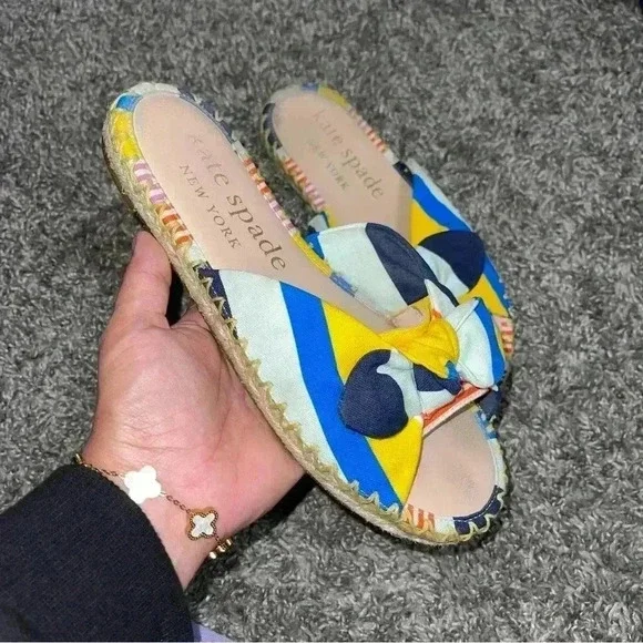 KATE SPADE NY Saltie Shore Oceanside Multi-Stripe Espadrille Slides Sz 7B