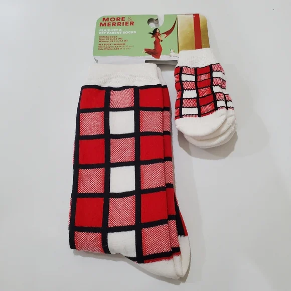 PET & PET PARENT SOCKS Red Plaid Red White Black So Cute!