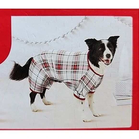 Holiday Plaid Flannel Dog or‎ Cat Family White Plaid Pajamas Size Small S
