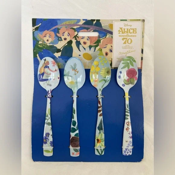 Disney 70th Anniversary ALICE IN WONDERLAND 4 TEA SPOONS Teaspoons NEW NRFP S/O!