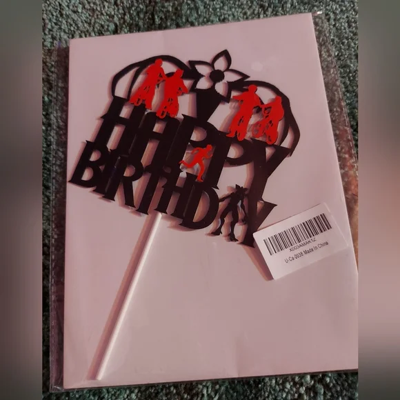 Black and Orange Happy Birthday Cake Topper With Bike Riding Theme