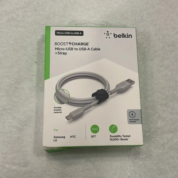 Belkin Boost Up 5 Ft Charge 8 Pins To USB-A Cable & Strap for Samsung LG