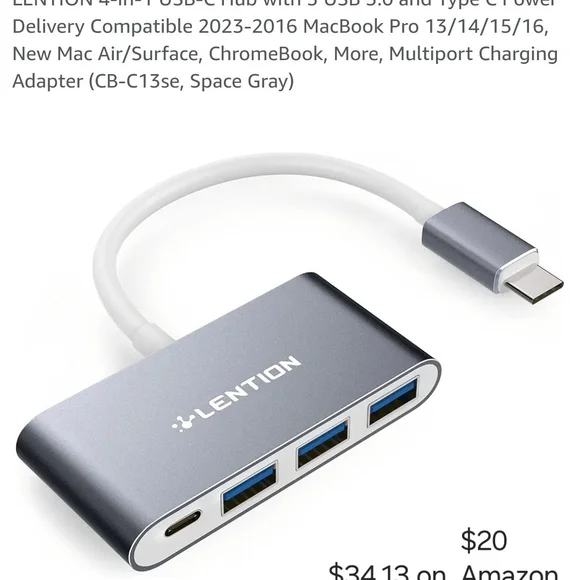 Space Gray 4-in-1 USB-C Hub with 3 USB 3.0 Ports