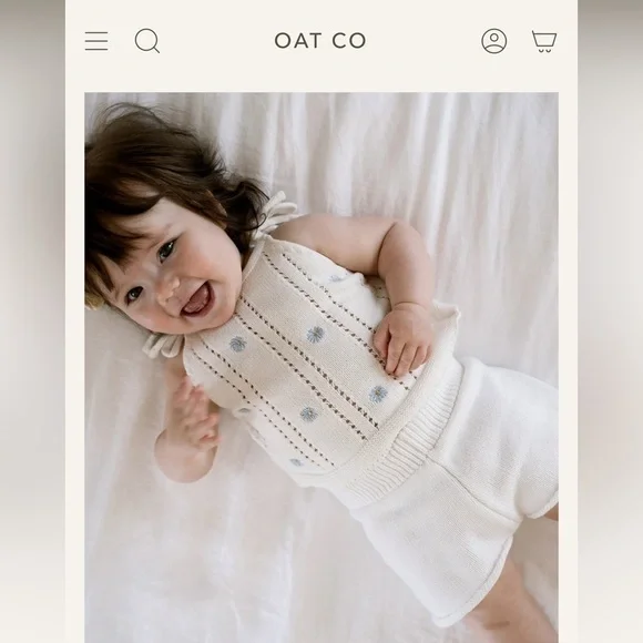 OAT & CO Baby Knit Top 0-6M –Heirloom Tank 'Blue Daisy' Embroidery