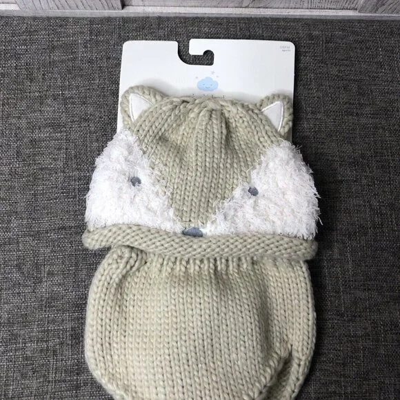 Cloud Island Baby Hat & Diaper Cover Set One Size Fits Most Beige White Fox