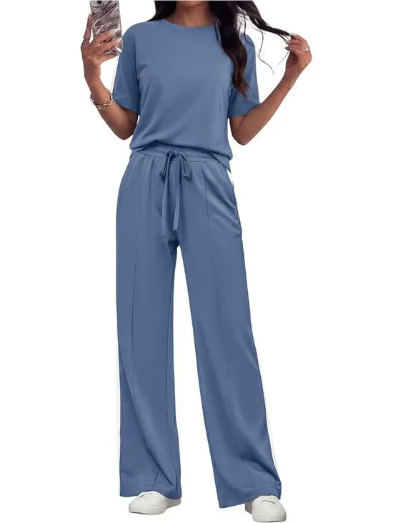Women's 2 Piece Sets Summer Casual Sweatsuits Wide Leg Pants Matching Lounge Set