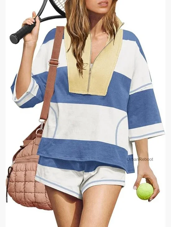 2 Piece Workout Short Set Matching Lounge Top and Shorts with Pockets