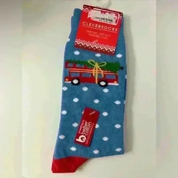 NWT Dress Socks Fire truck Bus Tree Novelty Holiday Men 10-13 Cleversocks
