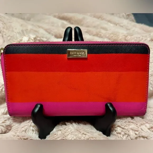 kate spade Striped Pink, Red & Orange Zip Wallet