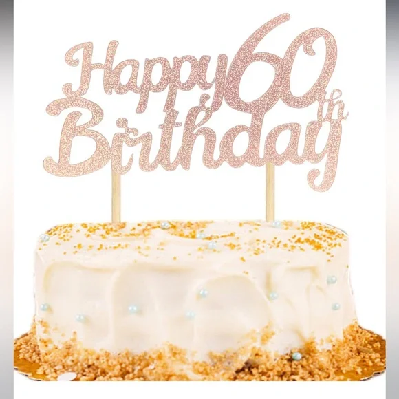 NWT Rose Gold Pink Glitter Happy 60th Birthday Cake Topper Sixty Decorations