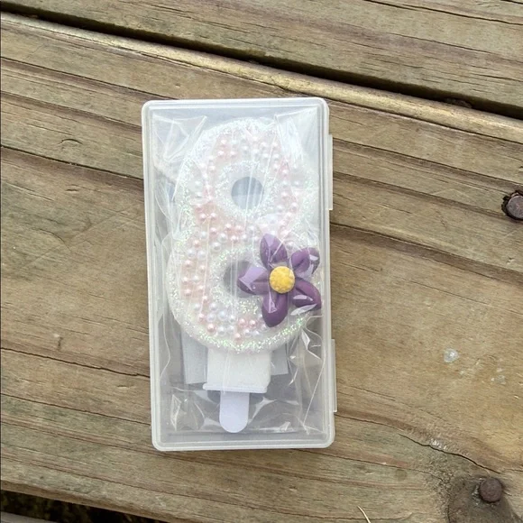 NWT Pink Number Candle 8 Pink Pearl Purple Flower Cake Topper Birthday Topper