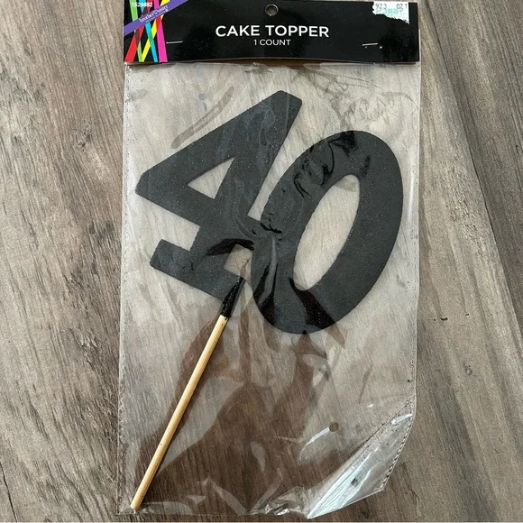 Black 40 Glitter Cake Topper