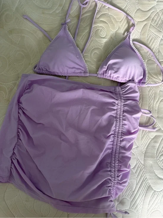 Lilac Triangle Bikini Top with Matching Ruched Skirt Swim Set