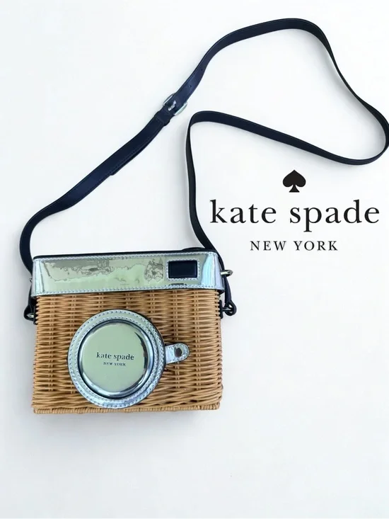 Kate Spade Wicker & Silver Leather Wicker Camera Bag Crossbody w/ Dust Bag 📷👜