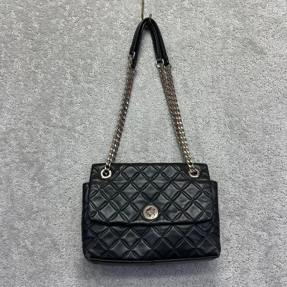 Kate Spade Black Quilted Leather Shoulder Crossbody Bag Chain Strap Turnlock