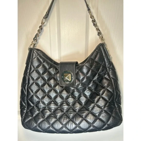 Kate Spade Gold Coast Janica Black‎ Quilted Leather Chain Hobo Shoulder Bag