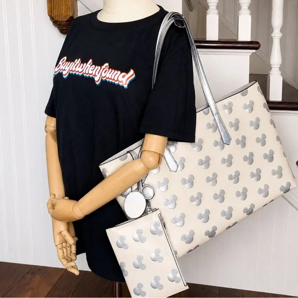 KATE SPADE X Disney Silver Mickey Mouse Embossed Shoulder Bag Tote