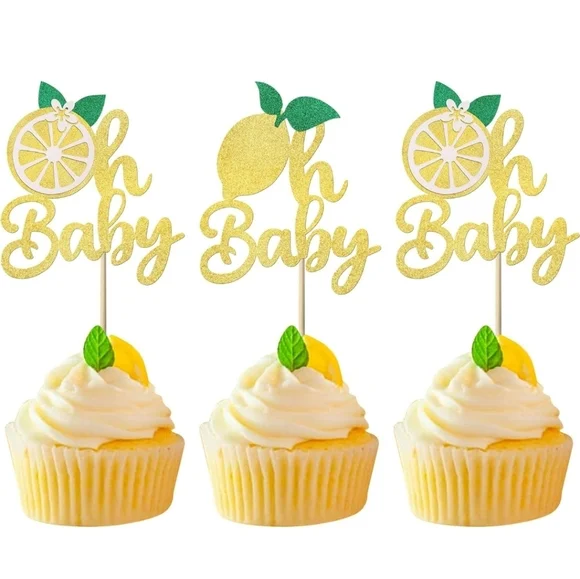 NWT- Oh Baby Lemon Themed Cupcake Picks (×12)