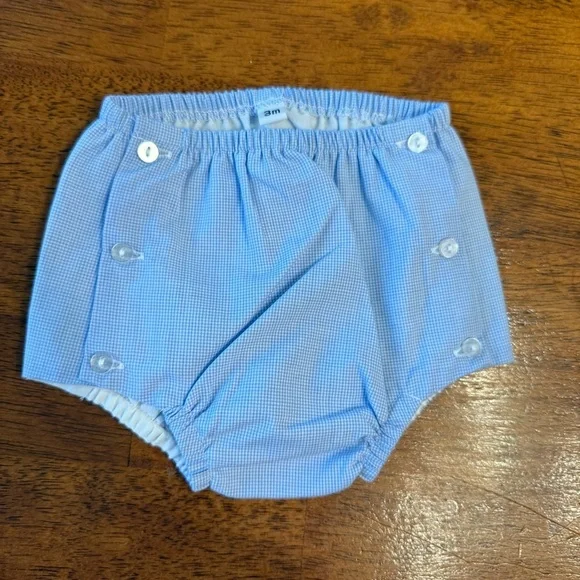 Boutique Blue Baby Bloomers plaid gingham size 3m button sides
