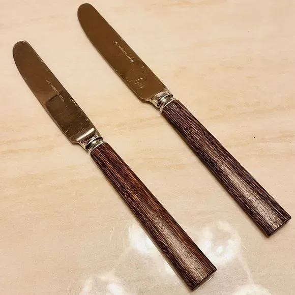 Vintage Pair of A Stainless Japan Dinner Knife with Wood Handle 8.25”