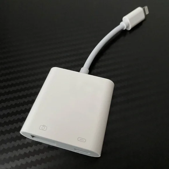 iPhone Dongle, camera and charger