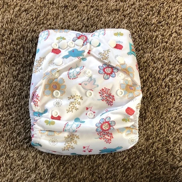 Adjustable Floral & Bird Print Reusable Cloth Diaper