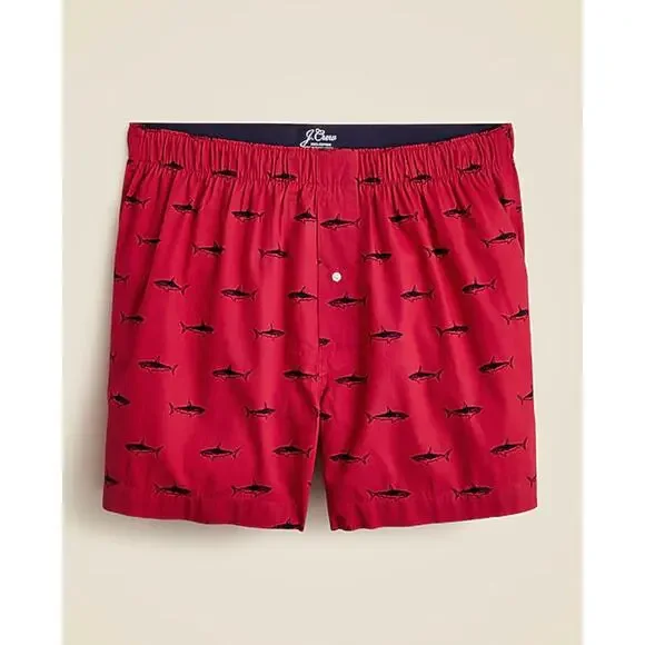 J.Crew Printed Boxers Cotton Red Shark Lounge BW441 Mens Medium NWT