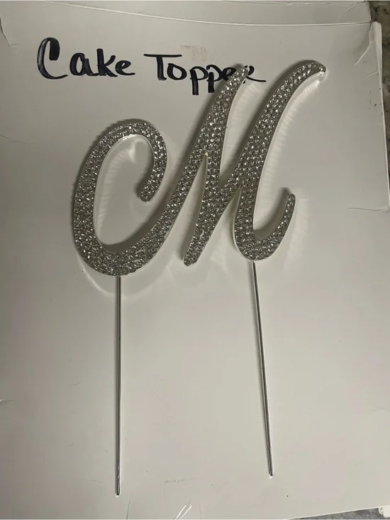 Silver Rhinestone 'M' Cake Topper wedding birthday anniversary diamond shine