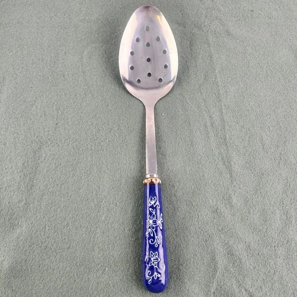 Temptations by Tara Floral Lace Ceramic Stainless Steel Slotted Spoon Utensil