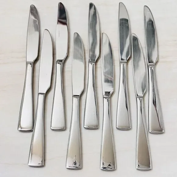 9pc ONEIDA OHS497 Dinner Knife 9 1/2” Stainless Ridged Heel Flat Tip Glossy