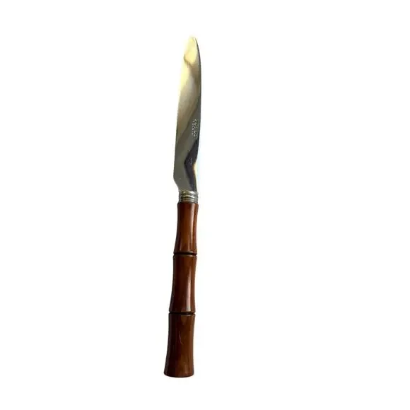 NEW Sabre Paris Bambou Bamboo Brown Wood Dinner Knife Stainless Steel France