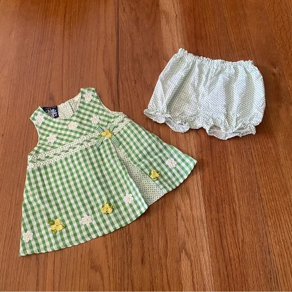 So La Vita Gingham Baby Dress with Matching Polka Dot Bloomer