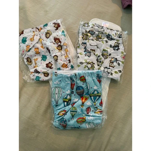 Littles & Bloomz Cloth Nappy Diaper Lot‎ (3) + 2 Inserts NEW Reusable One Size